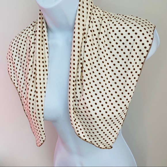 Cream & Brown Polkadot Square Scarf or Handkerchief - Picture 2 of 7